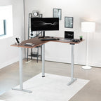 VIVO Electric Corner L-Shaped 63 x 55 in Standing Desk, Memory Height Adjustment, Dark Walnut Top Gray Frame, DESK-E3CTGD