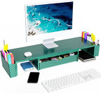 Spacrea Metal Desk Organizers and Accessories, Dual Monitor Stand Riser with Drawer and 2 Pen Holders, Desk Accessories & Workspace Desktop Organizers for Office Supplies (Dark Gree)