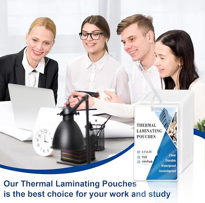 100 Pieces 7 Mil 2 1/2" x 4 1/4" Luggage Tag Laminating Pouches with Slot Hole Thermal Laminate Pouch Tags Kit Resealable for Work Permits Pass Cards Student ID Cards (100, 7 Mil)
