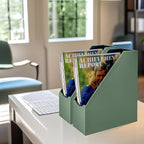 UnionBasic Magazine File Holder, Leatherette Desktop Document Organizer, Home Office Paper Holder File Storage Literature Sorter, Malachite Green