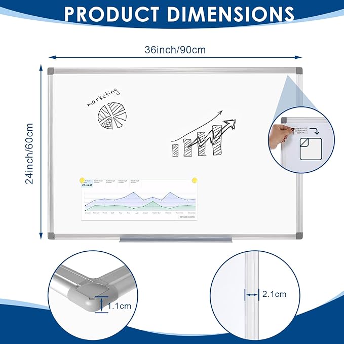 S SWANCROWN Magnetic Whiteboard 36x24 Inches Hanging Dry Erase Board, Large White Board for Wall, Planning, Displaying for Home, Office and School 2'x3'