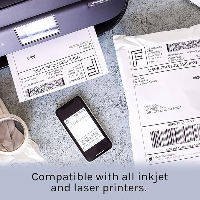 Premium Label Supply White Shipping Labels 8.5" x 11" Laser/Inkjet Compatible 2000 Sheets - Letter Size