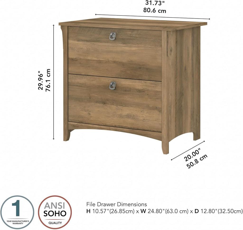 Bush Furniture Salinas 2 Drawer Lateral File Cabinet in Reclaimed Pine, Home Office Storage Solution, Organizer with Drawers for Workspace, Filing Unit