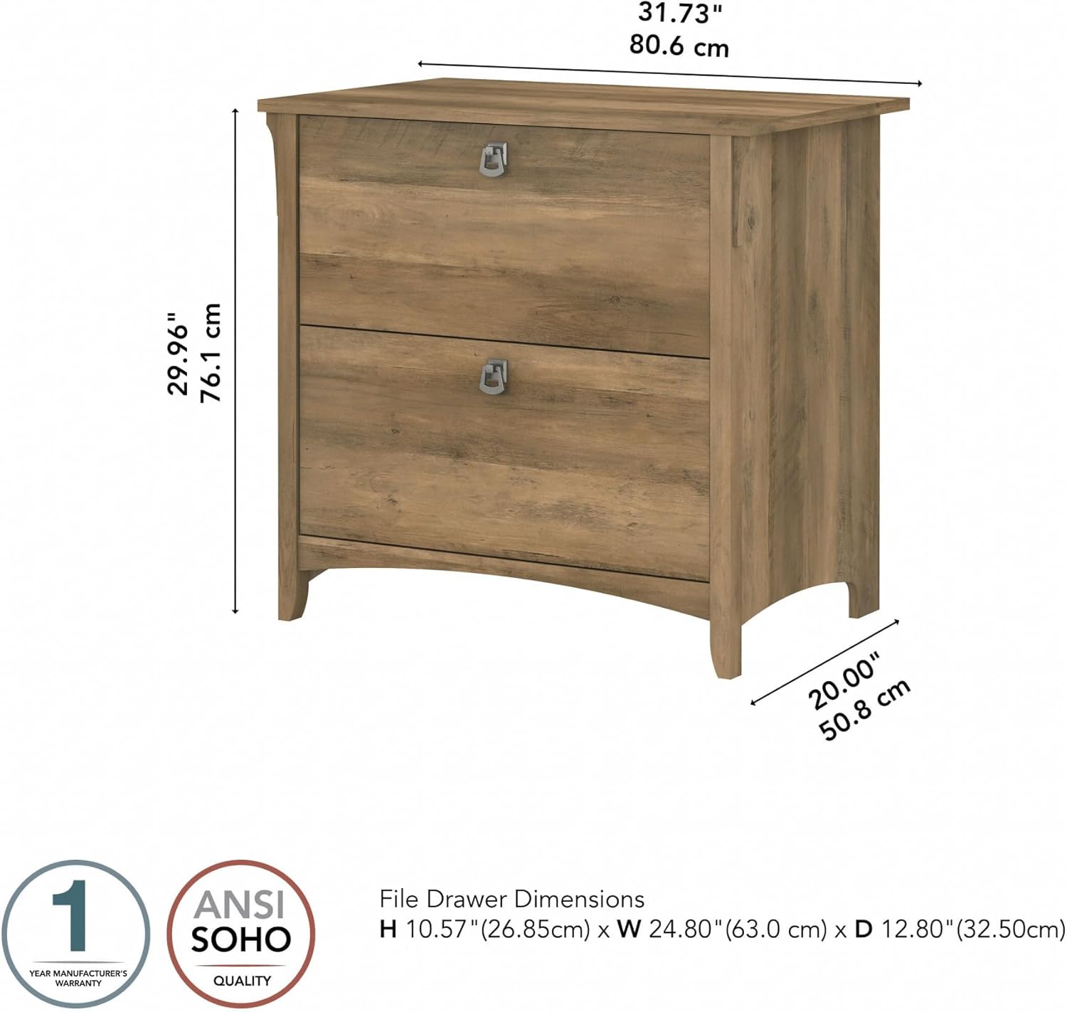 Bush Furniture Salinas 2 Drawer Lateral File Cabinet in Reclaimed Pine, Home Office Storage Solution, Organizer with Drawers for Workspace, Filing Unit