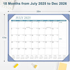 KOPEESY Desk Calendar 2025-2026, Academic Year Large Desk Calendar with Desktop Mat, 18 Months from July 2025 - December 2026, 22” x 17” Desktop Monthly Planner for Home or Office School