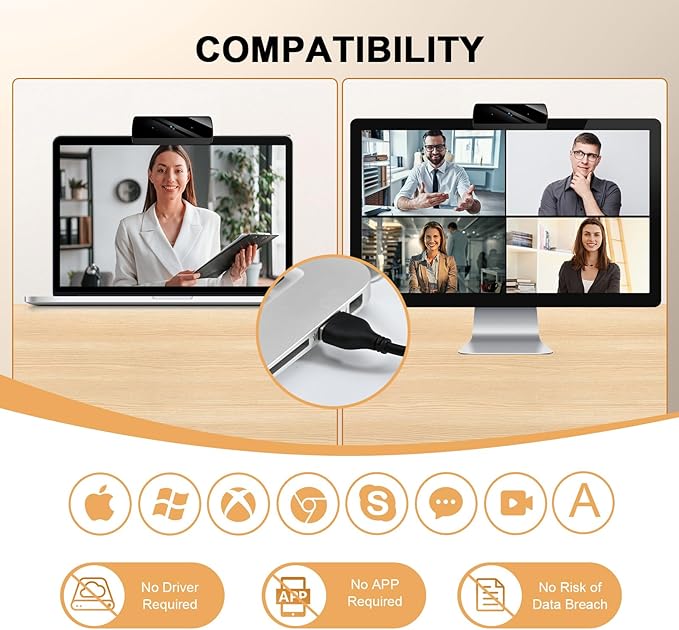 Webcam,1080P HD Webcam with Microphone, USB Computer Camera for Laptop & Desktop - Plug & Play, Stereo Sound, Auto Low-Light Correction, for Zoom/Skype/FaceTime/Teams/Webex, Streaming & Video Calls