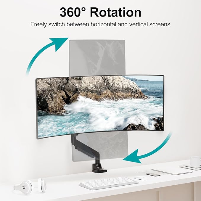 MOUNT PRO Single Monitor Mount for Max 43 Inch Ultrawide Computer Screen, Premium Aluminum Heavy Duty Monitor Arm Holds 6.6lbs to 33lbs, Gas Spring Full Motion Display Desk Stand, VESA Mount