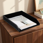 KINGFOM Letter Tray, PU Leather Paper Organizer Tray for Desk, Paper Organizer Storage Holder for Office Home or School A4 Size Black