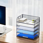 Marbrasse Paper Organizer Letter Tray, 5 Tier Mesh File Organizer with Handle, Paper Sorter Desk Organizer for Home Office Supplies - Grey