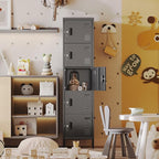 Aobabo 16" W 5 Door Metal Storage Locker with Lock, 66" H Steel Locker with Name Card Holder and Metal Leg for School, Home, Office, Playroom, Assembly Required, Black