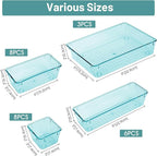 WOWBOX 25 PCS Plastic Drawer Organizer Set, 4 Sizes Desk Drawer Divider Organizers and Storage Bins for Makeup, Jewelry, Gadgets for Kitchen, Bedroom, Bathroom, Office, Sea Blue
