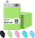 10.5x16 Poly Bubble Mailers #5 Padded Envelopes, 25Pcs Self Seal Mailing Envelopes Bubble Padded Mailers (Light Green)