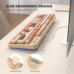 Computer Wired Keyboard, Plug Play USB Full-Size Keyboard with Large Number Pad, Caps Indicators, Foldable Stands, for Windows 7/8/10 PC Laptop (Milk Tea Colorful)