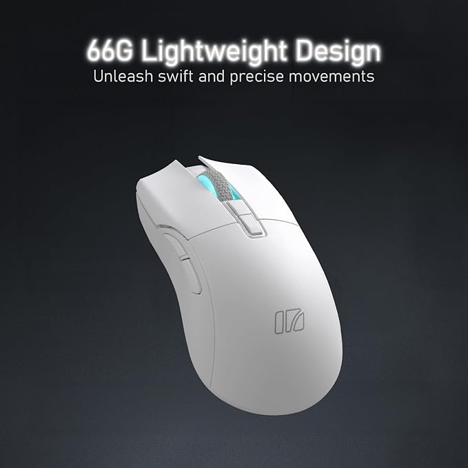 iRocks IRM31R RGB Backlight, Wireless Lightweight Gaming Mouse, Tri-Mode Connection, Kailh GM8.0 Mouse Switches, Advanced PixArt PAW3395 Optical Sensor, Resolution Up to 26,000 DPI - White