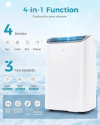 EUHOMY Portable Air Conditioners, 14000 BTU Portable AC Unit up to 700 Sq.Ft, 4-in-1 Portable Air Conditioner with Cool,mDehumidifier, Fan, Sleep Mode, 24H Timer, Remote, for Apartment, RVs, Bedroom