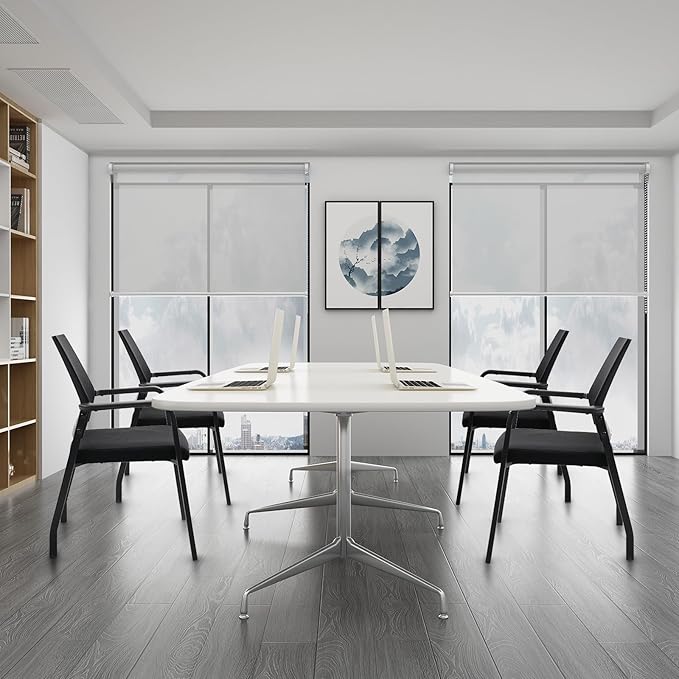 Desk Chair No Wheels, Arm Chair with Ergonomic Lumbar Support and Thickened Seats Cushion, Waiting Room Chairs for Office School Church Guest Reception, 4 Pack Black