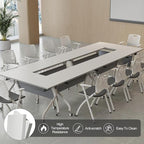Conference Table, Folding Conference Desk Modern White, Seminar Table with Wheels, 2-10 People for Office, Meeting Break Room(6, 1606YH, 55IN)