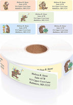 Bears Designer Assorted Rolled Address Labels with Elegant Plastic Dispenser