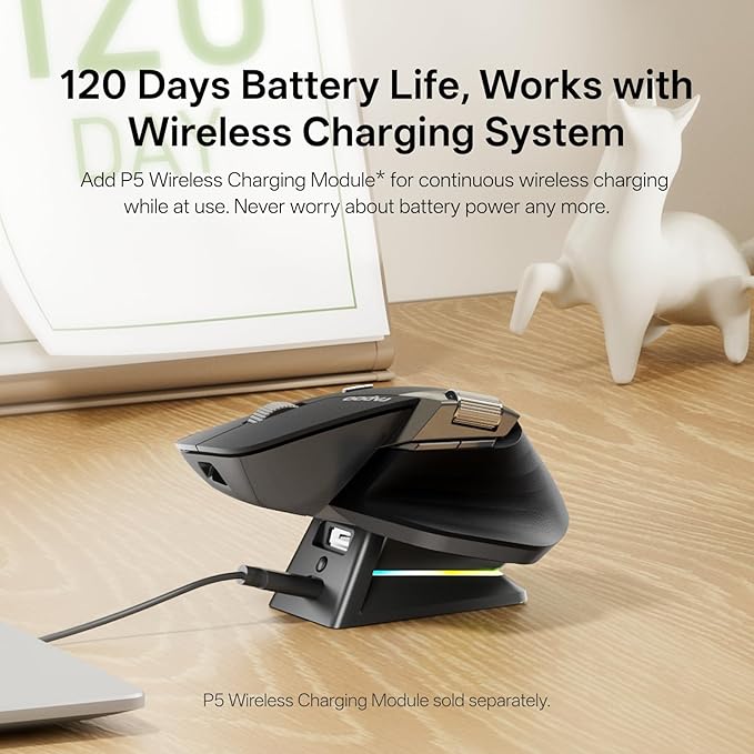 Rapoo MT760 PRO Wireless Mouse, NearLink + Bluetooth 5.0 Multi-Device, 12K DPI, 2K Polling, Ergo for Work & Gaming, 11 Programmable Buttons, On-Board Memory, Quiet Clicks, USB-C, 120 Days Battery Life