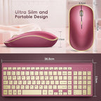 JOYACCESS Wireless Keyboard and Mouse, 2.4g Slim and Ergonomic Wireless Keyboard Mouse Combo- Full Size and Portable Design for Laptop/Windows/Computer-Wine Red Gold