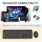 Wireless Keyboard and Mouse Combo, Ergonomic Full Size Typewriter Retro Round Keycaps Keyboard, Compatible with Windows, PC, Perfer for Home and Office Keyboards (Black