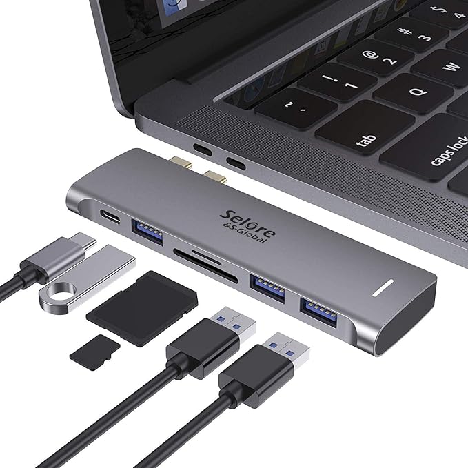 USB C Adapter for MacBook Pro/Air M1 M2 M3 2021 2020 2019 13" 15" 16", 6 in 1 USB-C Hub MacBook Pro Accessories with 3 USB 3.0 Ports,USB C to SD/TF Card Reader and 100W Thunderbolt 3 PD Port