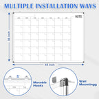 WALGLASS Dry Erase Calendar Whiteboard, 48" x 36" Monthly Large Dry Erase Calendar for Wall, Double-Sided Hanging White Board with Silver Aluminum Frame for Home, School, Office, Kitchen