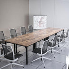 Bonzy Home Conference Tables 14ft Office Computer Desk for Meeting Room Study Writing Printer Table for 16 People Save Space Design Rustic Vintage Brown 6PCS (165.3"x47.2"x29.5")