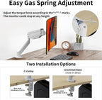 Suptek Monitor Mount Gas Spring Single Monitor Arm Desk Mount Stand Fully Adjustable Fits 17 20 22 23 24 26 27 32 inch Monitors (White)