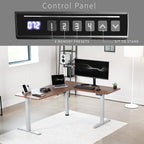 VIVO Electric Corner L-Shaped 63 x 55 in Standing Desk, Memory Height Adjustment, Dark Walnut Top Gray Frame, DESK-E3CTGD