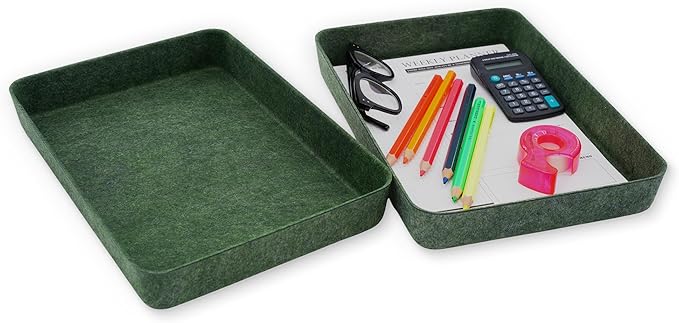 Welaxy 2-piece Office desk drawer organizer tray letter-size documents paper book file Folder Holder storage bins (Forest Green)