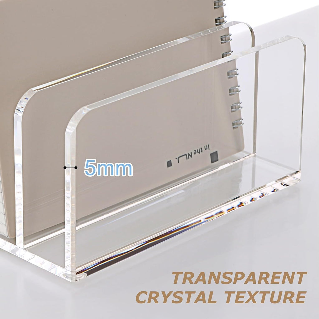 SANRUI Acrylic Desk File Organizer Holder, 5 Upright Clear Desktop Mails Sorter Document Magazine Storage Organization Letter Folder Racks for Home, Office & Classroom
