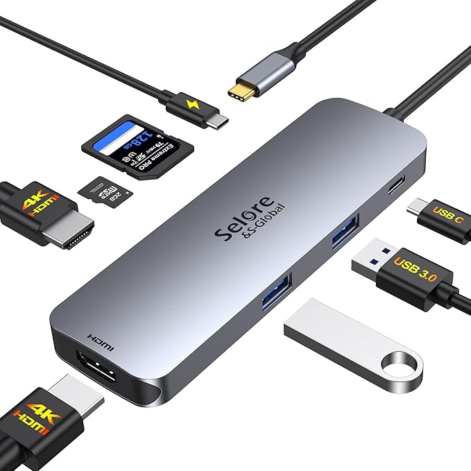 USB C Docking Station Dual HDMI Monitor, USB C to Dual HDMI Adapter with 2HDMI Ports, PD Charging, SD/TF, USB A&C 3.0 Ports, Laptop Docking Station for Dell XPS/HP/Lenovo/Surface/Yoga etc