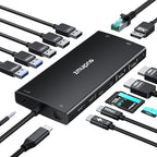 USB C Hub USB C Docking Station Dual Monitor 4K@60Hz+DP 8K@30Hz for Dell HP, Laptop Docking Station 3 Monitors 15 in 1 USBC Dongle Multiport Adapter with USB A Port+Button+PD+Ethernet+SD/TF+Audio