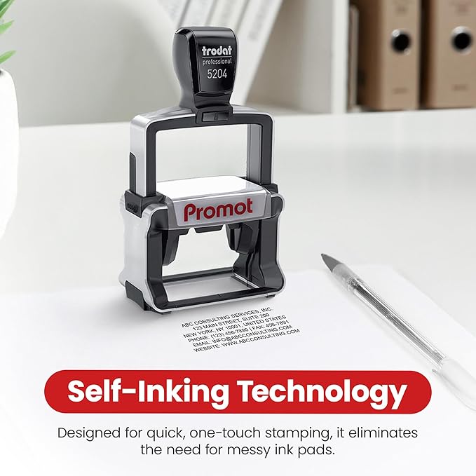Promot Medium Professional Stainless Steel Stainless Steel Self Inking 6 Lines Custom Stamp - Personalized Office Stamp