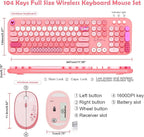 Wireless Keyboard and Mouse,MOFII 104 Round Keys Lovely Full-Size Cute Colorful Keyboard and Mouse with Retro Typewriter for PC/Mac/Laptop/Tablet/Computer/Windows Pink