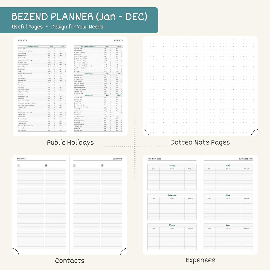 BEZEND Pocket Calendar 2026 Weekly and Monthly (3.5" x 6") Small Daily Planner for Purse (Jan-Dec) with Notes & Expenses, Inner Pocket, Pen Holder, Vegan Leather Hardcover - Black