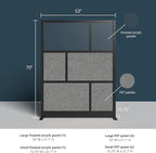 Stand Up Desk Store Expanse Modular Wall | 53'' x 70'' Wall | Expandable Partition Room Divider with Rearrangeable Frosted Acrylic & Sound Absorbent Panels (Black Frame)