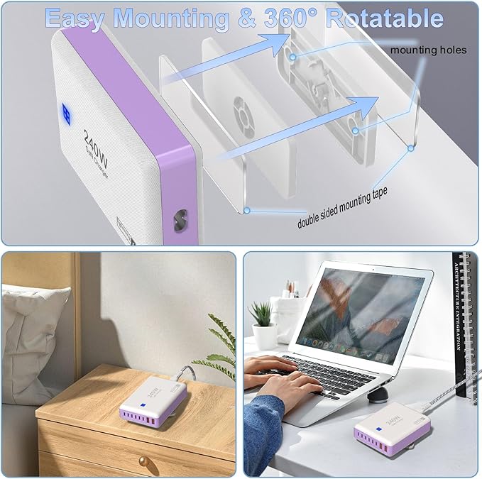 Type C Charger 240W, USB C Charger Block Fast Charging 8 Ports, PD 65W GaN III Laptop Charger Adapter Compatible with MacBook Pro/Air,DELL,Steam Deck,iPhone 15/14/13,Galaxy S23/22, More Gadgets