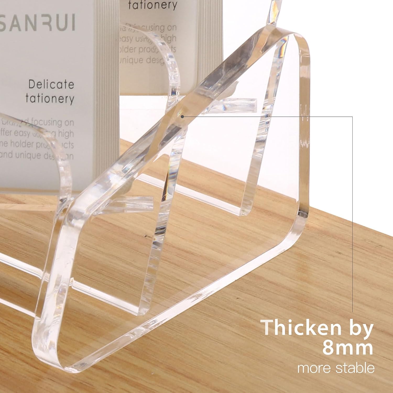 SANRUI Business Card Holder for Desk, Slant Clear Acrylic Desktop Cards Organizer, 2 Tier 4 Slots, Holds 240 Cards
