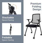 Updated Conference Room Chairs, Folding Office Desk Chair with Lumbar Support and Sliding Armrest with Casters, Stackable Office Guest Chairs & Reception Chairs, 1 Pack Black