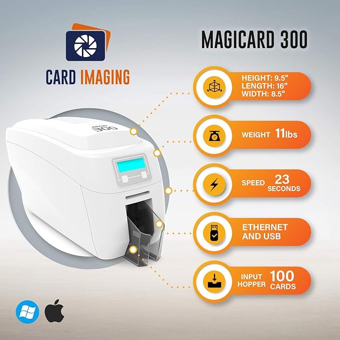 Magicard 300 Dual Sided ID Card Printer & Supplies Bundle Badge Maker Machine (3300-0021)