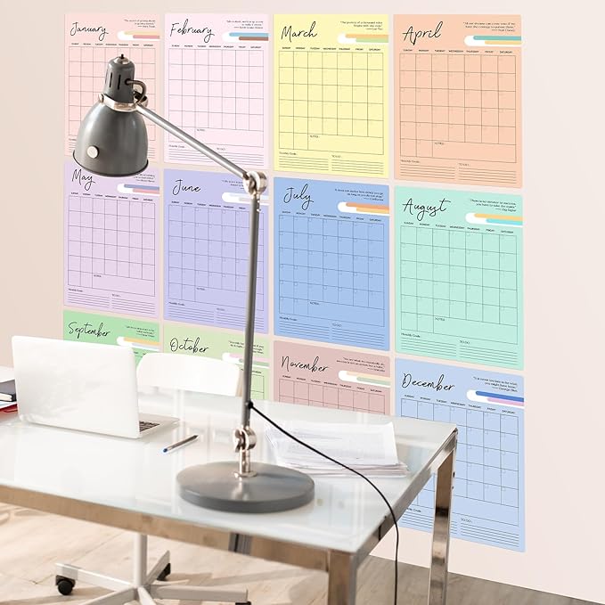 Ospelelf Undated Dry Erase Wall Calendar 12 Month, 12" x 17" Laminated Calendar Monthly Office Calendar 2025, 12 Sheets