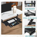 ETHU Keyboard Tray Under Desk, Pull Out Keyboard & Mouse Tray with C-clamp, Ergonomic Desk Keyboard Tray Slide Out, Pull Out Platform Drawer for Home and Office（Black）