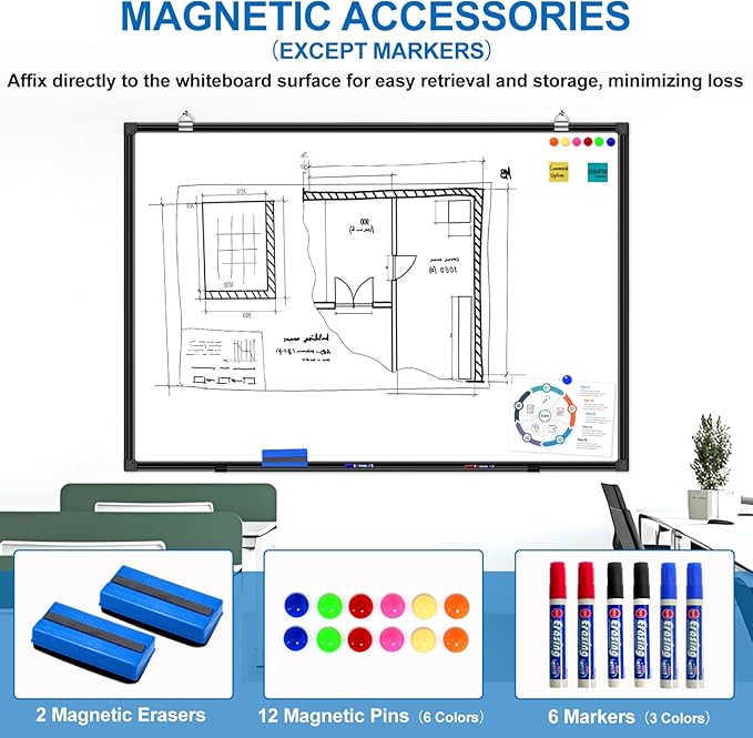 H-Qprobd White Board Dry Erase 4' X 3', Magnetic Dry Erase Board for Wall 48" X 36" Aluminum Frame, Hanging Whiteboard for Home, School, Office, Kitchen