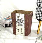 Small Wood Trash Can Wastebasket, Farmhouse Rectangular Garbage Can Waste Basket, Rustic Distressed Wooden Trash Recycling Bin with Metal Handles, Home Sweet Home Wood Storage Basket (Distressed)