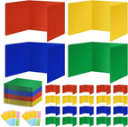 24 Pack Colorful Privacy Floders for Student Desks - Durable Plastic Erasable - Testing Dividers for Classroom - Easy Clean Privacy Shields for Student Testing Desk dividers- Includes Extra Labels