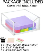 Clear Acrylic Sticky Note Holder Desk Organizer, 3.94" x 3.94" x 1.77" Memo Dispenser for Office Home School Post Bank Accessories(DP005)