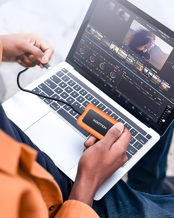 KOOTION 512GB Portable SSD USB 3.2 External SSD USB-C Up to 2000MB/s USB 3.2 Gen 2x2 Portable Solid State Drive with Protective Case Shockproof Type-C External Solid State Drive, Orange