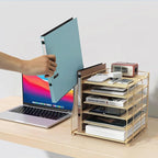 gianotter Desk Organizers and Accessories, 6-Tier Paper Organizer with Magazine rack, File Organizer for Desk, Office Accessories & Workspace (Gold)